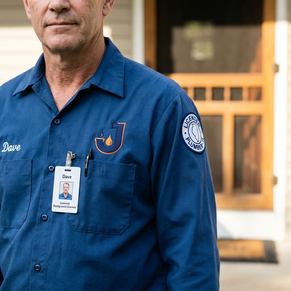 Licensed plumber showing ID badge in Peach Springs, AZ