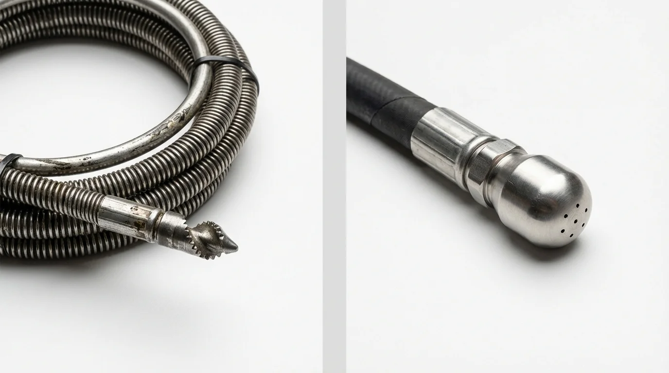 Drain snake cable and hydro jetting nozzle used for drain cleaning in Peach Springs, AZ