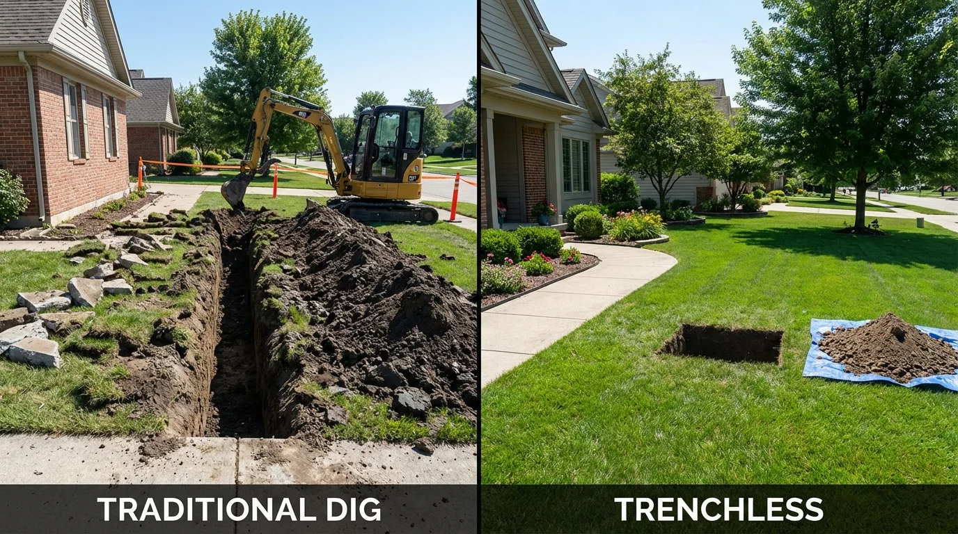 Trenchless sewer repair with minimal yard damage versus traditional excavation in Peach Springs, AZ